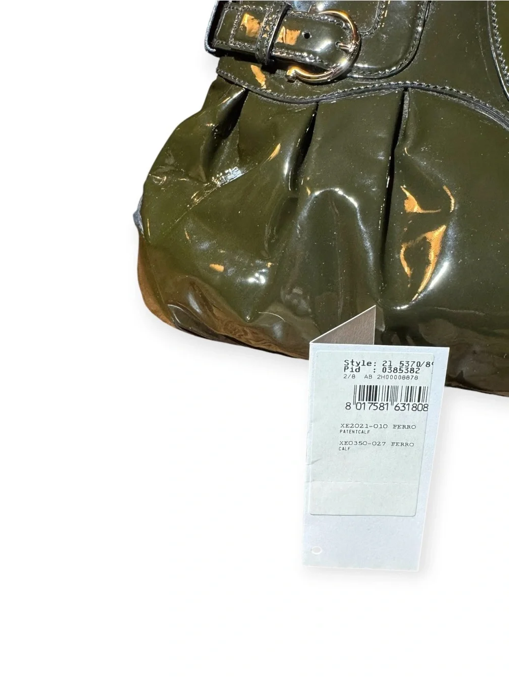 Salvatore Ferragamo Olive Green Patent Leather Marisa Gancini Satchel Auth